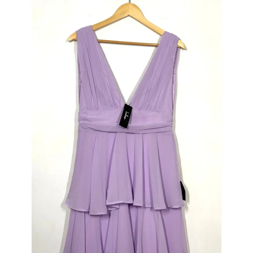 Lulus Amazing Evening Maxi Dress Women's Medium Lavender Tiered Chiffon NWT - Picture 6 of 12